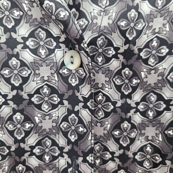 Tresori Silk Blouse Long Sleeve Spread Dagger Collar Button Up S Gray Retro 70s - Picture 2 of 12